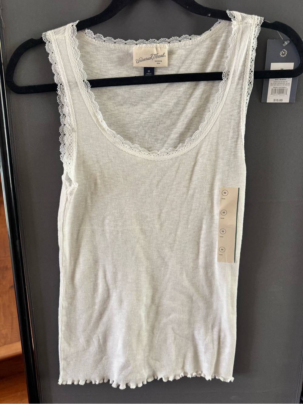 Universal Thread White Ribbed Lace-Trim Tank Camisole